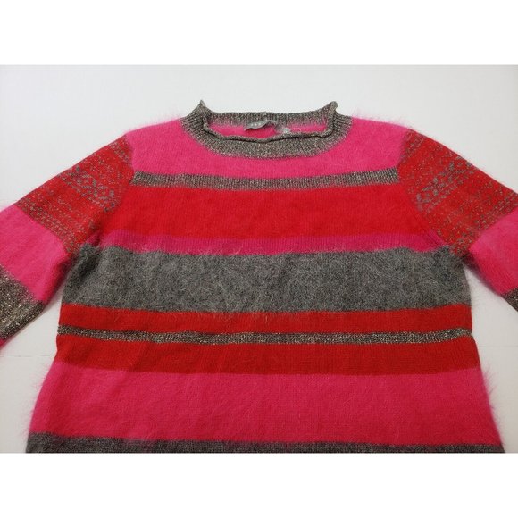 209 wst 38 Womens Sweater Long Sleeve Mock Neck 100% Cashmere Striped XS - Picture 2 of 10